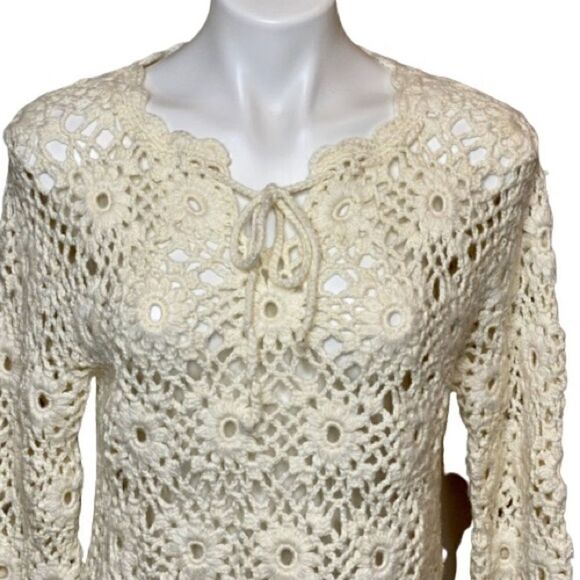 Express cream hand knit formal crochet wool blend sweater size M - Picture 2 of 16